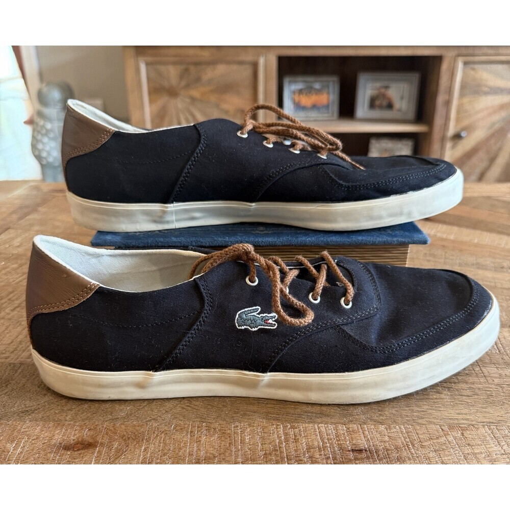 Lacoste Glendon 2 Black Canvas Sneakers Brown Leather Men’s Size 12 EU 46